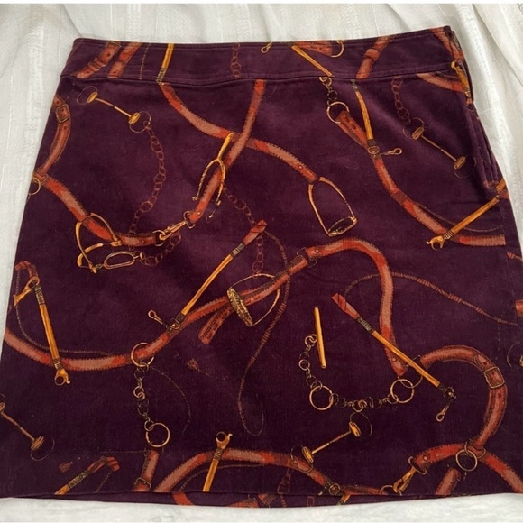 Talbots Skirt Women’s 16 Burgundy Equestrian Horse Corduroy Mini NWT - Picture 3 of 6